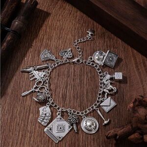 Vintage inspired Jane Austin Charm Bracelet Engraved Detailing Silver To…